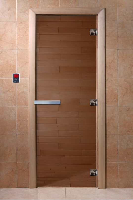 Дверь для бани Doorwood 800*1900 бронза ольха (стекло 8мм, 3 петли, ручка алюминий)