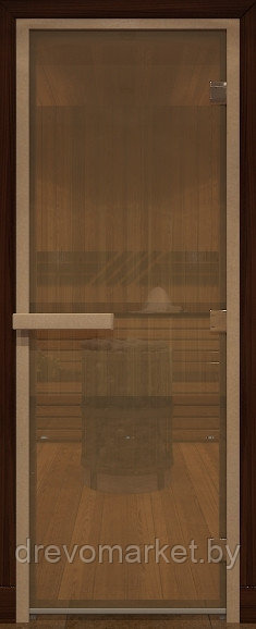 Двери для бани стеклянная, коробка лиственная 800*2000 мм DW, стекло Бронза МАТОВОЕ 8 мм на 3-х петлях.