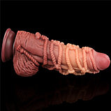 Реалистичный фаллоимитатор с мошонкой и рельефом из веревок Lovetoy Silicone Cock with Rope 24 см, фото 8