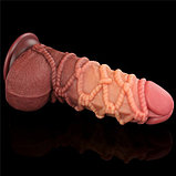 Реалистичный фаллоимитатор с мошонкой и рельефом из веревок Lovetoy Silicone Cock with Rope 25 см, фото 6