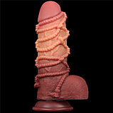 Реалистичный фаллоимитатор с мошонкой и рельефом из веревок Lovetoy Silicone Cock with Rope 25 см, фото 4