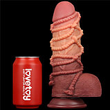 Реалистичный фаллоимитатор с мошонкой и рельефом из веревок Lovetoy Silicone Cock with Rope 25 см, фото 2