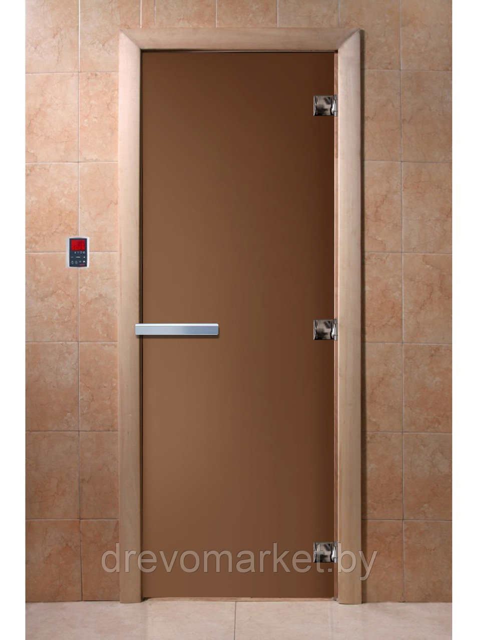 Дверь для бани стеклянная DoorWood "серия алюминиевая ручка", стекло бронза матовое (8мм), коробка 700*1900 мм - фото 1 - id-p41283923