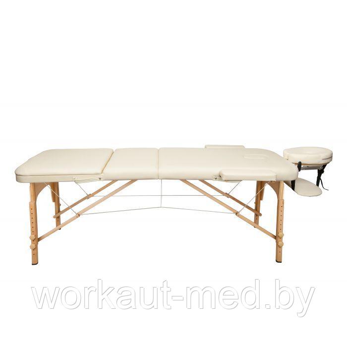 Массажный стол Atlas Sport 70 см складной 3-с деревянный + сумка в подарок (бежевый) - фото 3 - id-p224648410