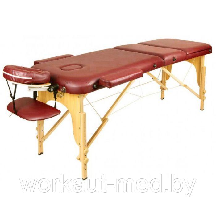 Массажный стол Atlas Sport 70 см складной 3-с деревянный + сумка в подарок (бургунди) - фото 1 - id-p224648411