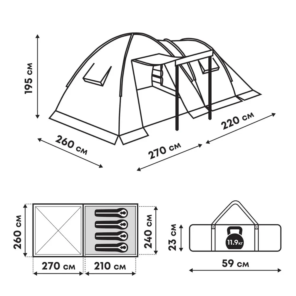 Палатка RSP House 4 для туризма и кемпинга - фото 6 - id-p224648682