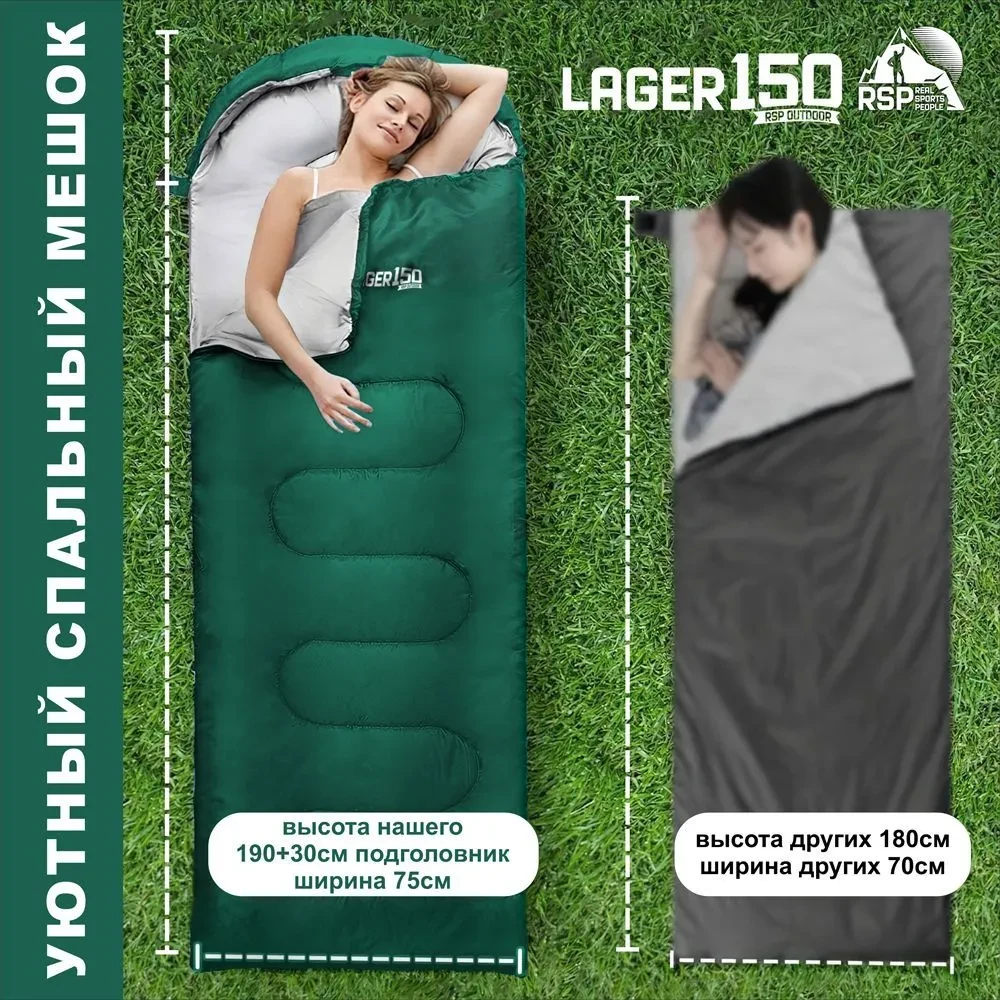Спальный мешок RSP LAGER 150 зеленый, левая молния - фото 7 - id-p224648684