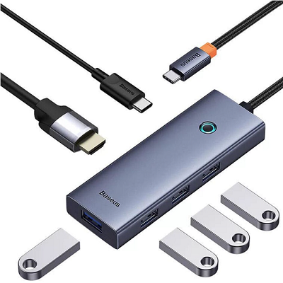 Хаб Baseus UltraJoy Series 6-Port HUB Docking Station Type-C to HDMI4K@60Hz*1+USB 3.0*4+PD*1 (B00052807813-01) - фото 4 - id-p224650912