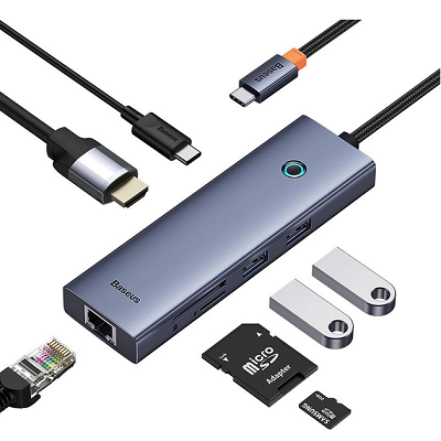 Baseus UltraJoy Series 7-Port HUB Docking Station Type-C to HDMI4K@60Hz*1+USB3.0*2+PD*1+RJ45*1+S D/TF3.0*1 - фото 3 - id-p224650914