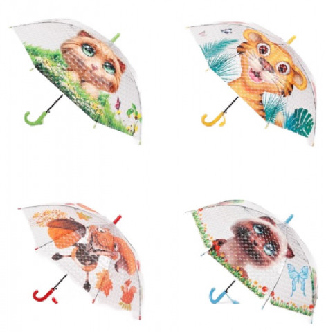 Зонт детский от дождя (трость, полуавтомат) ассорти