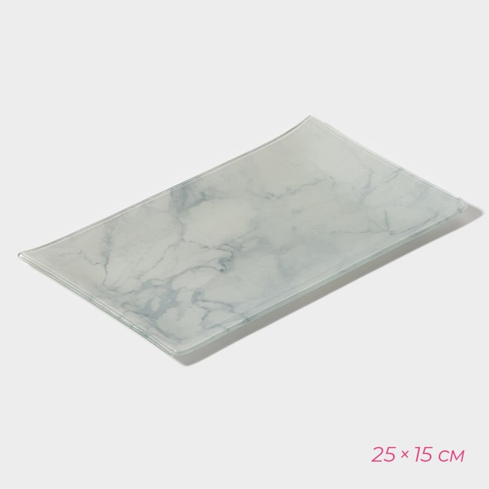 Набор для суши из стекла Доляна «Марбл белый», 3 предмета: соусники 8×2 см, 8×6 см, подставка 25×15 см - фото 3 - id-p224651770