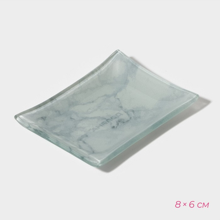Набор для суши из стекла Доляна «Марбл белый», 3 предмета: соусники 8×2 см, 8×6 см, подставка 25×15 см - фото 4 - id-p224651770