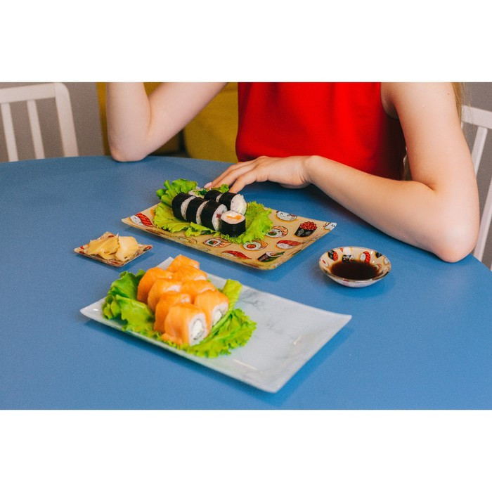 Набор для суши из стекла Доляна «Марбл белый», 3 предмета: соусники 8×2 см, 8×6 см, подставка 25×15 см - фото 10 - id-p224651770