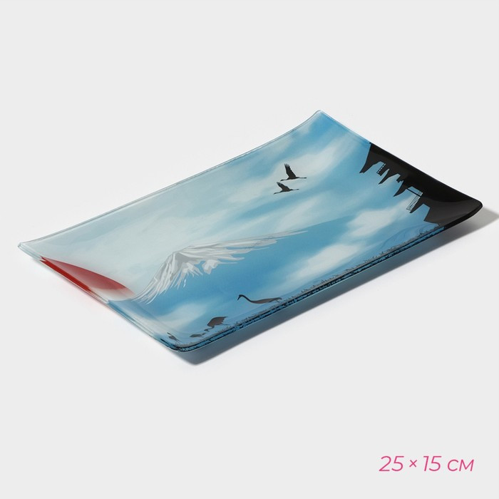 Набор для суши из стекла Доляна «Журавль», 3 предмета: соусники 8×2 см, 8×6 см, подставка 25×15 см - фото 4 - id-p224651780