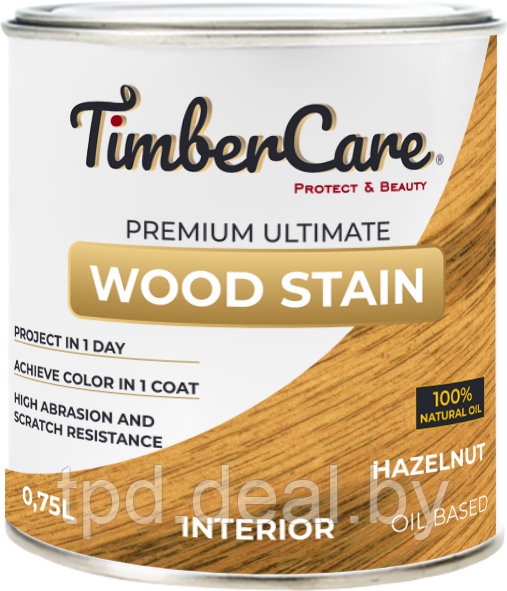 ТОНИРУЮЩЕЕ МАСЛО ВЫСОКОЙ ПРОЧНОСТИ TimberCare Wood Stain, цвет Лесной орех , 075л - фото 1 - id-p194157866