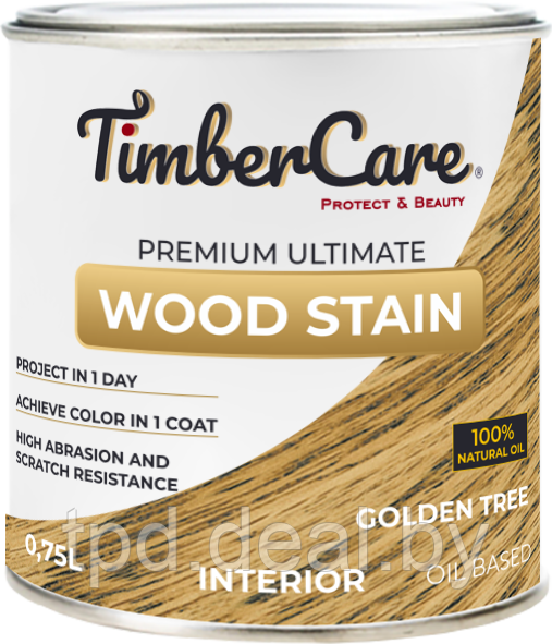 ТОНИРУЮЩЕЕ МАСЛО ВЫСОКОЙ ПРОЧНОСТИ TimberCare Wood Stain, цвет Золотое дерево, 0,75 л - фото 1 - id-p194228362
