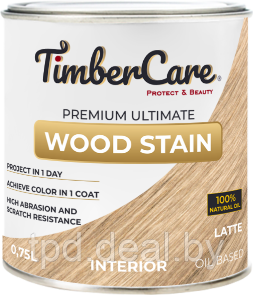 ТОНИРУЮЩЕЕ МАСЛО ВЫСОКОЙ ПРОЧНОСТИ TimberCare Wood Stain, цвет Латте, 0,75 л - фото 1 - id-p194228494