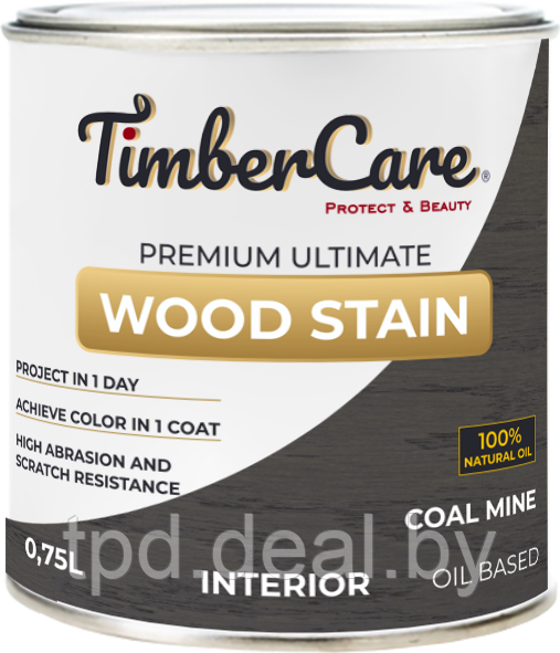 ТОНИРУЮЩЕЕ МАСЛО ВЫСОКОЙ ПРОЧНОСТИ TimberCare Wood Stain, цвет Угольная шахта, 0,75 л - фото 1 - id-p194228434