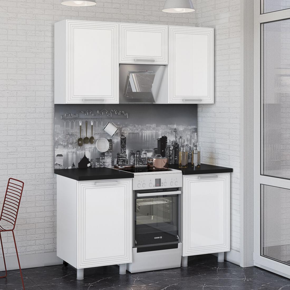 Кухонный гарнитур Монро 1.5м - Белый глянец MF07 (BTS)