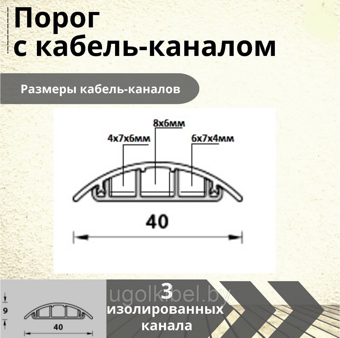 Кабель-канал напольный 40мм, 2,2м. Темно-серый - фото 4 - id-p224683098