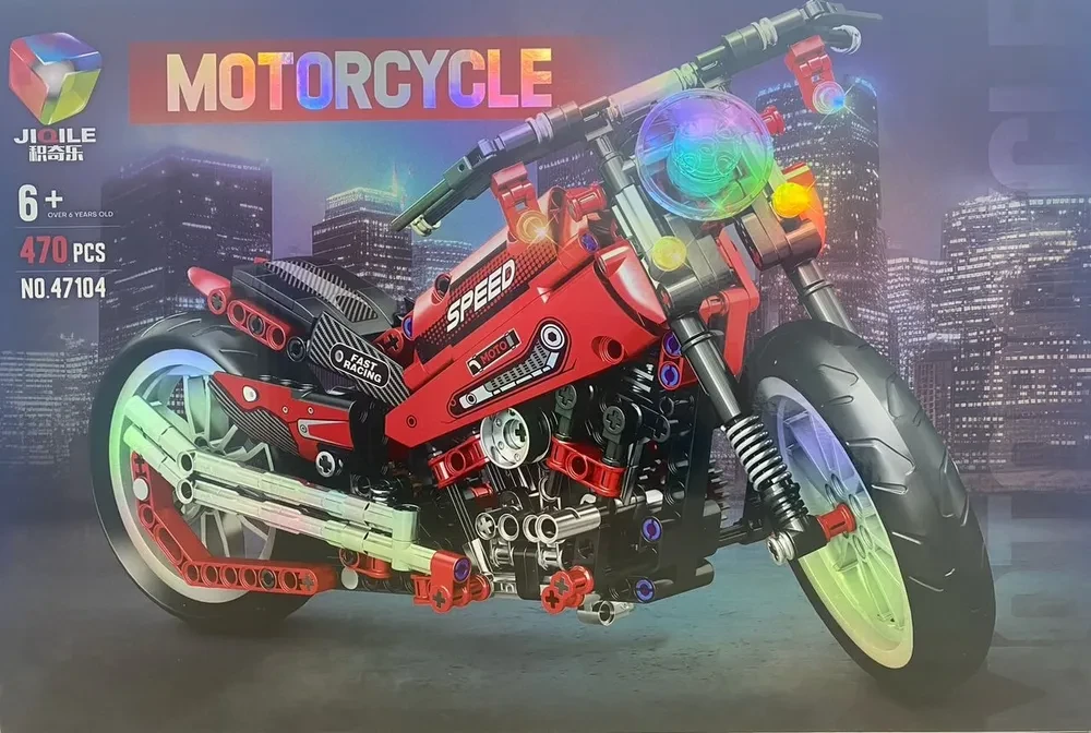 Детский пластиковый конструктор JIQILE "MOTORCYCLE" мотоцикл чопер, 470 деталей, 47104 - фото 1 - id-p224683119