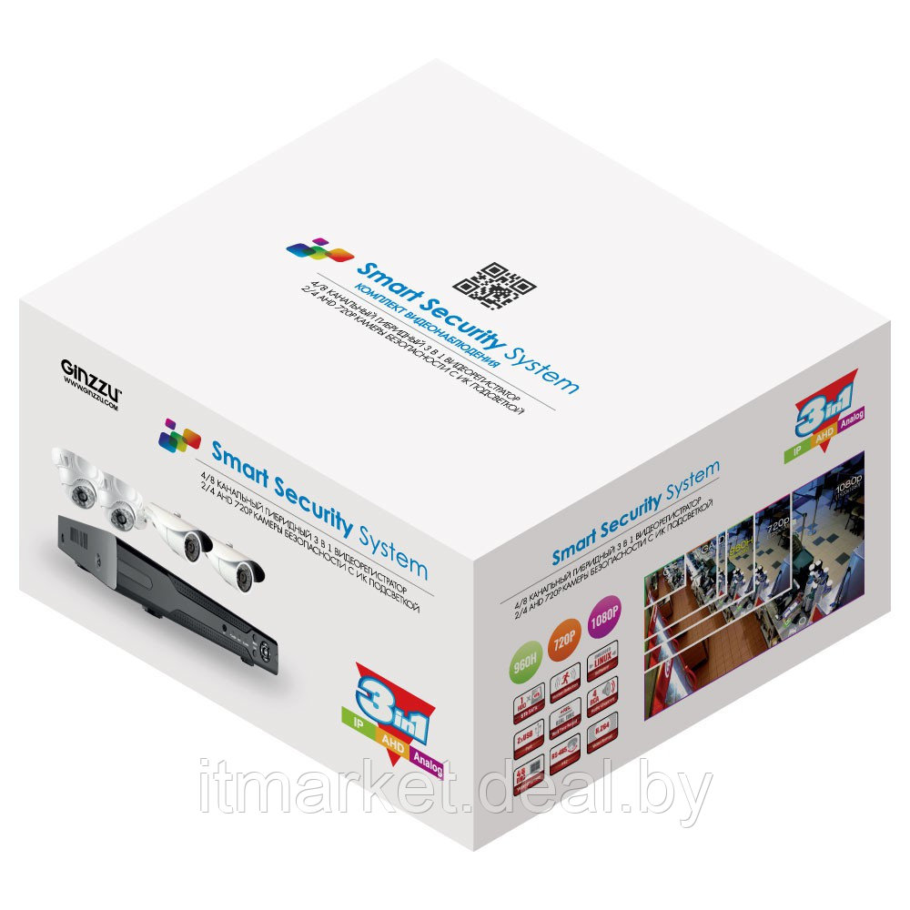 Комплект видеонаблюдения GINZZU HK-443D (регистратор + 4 цилиндрических камеры) - фото 3 - id-p224689169