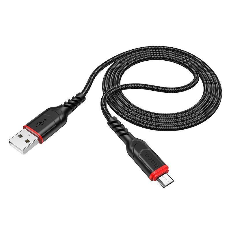 Кабель Micro USB HOCO X59 2м, 2,4A, нейлоновая оплетка, черный - фото 3 - id-p224561002