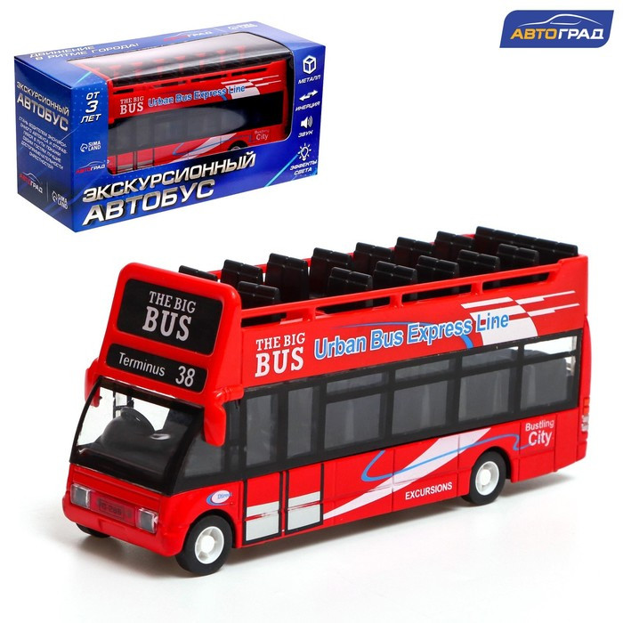 Автобус металлический «Экскурсионный», инерционный, световые и звуковые эффекты, цвет красный - фото 1 - id-p224690007