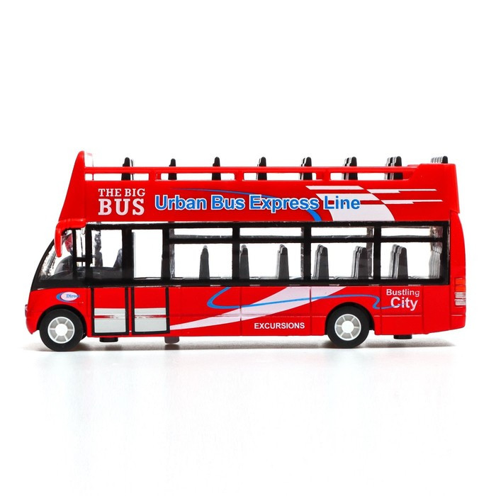 Автобус металлический «Экскурсионный», инерционный, световые и звуковые эффекты, цвет красный - фото 2 - id-p224690007