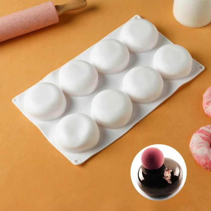 Форма силиконовая для выпечки и муссовых десертов KONFINETTA «Пуэнти», 30×18×3 см, 8 ячеек, ячейка 6,6×6,6×3 - фото 1 - id-p224690160