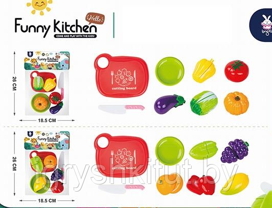 Игровой набор "Овощи", "Фрукты", половинки на липучках с доской и ножиком - фото 1 - id-p224693270