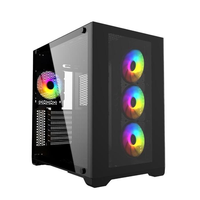 Powercase Vision Black, Tempered Glass, 4х 120mm 5-color fan, чёрный, ATX (CVBA-L4) - фото 1 - id-p224695702