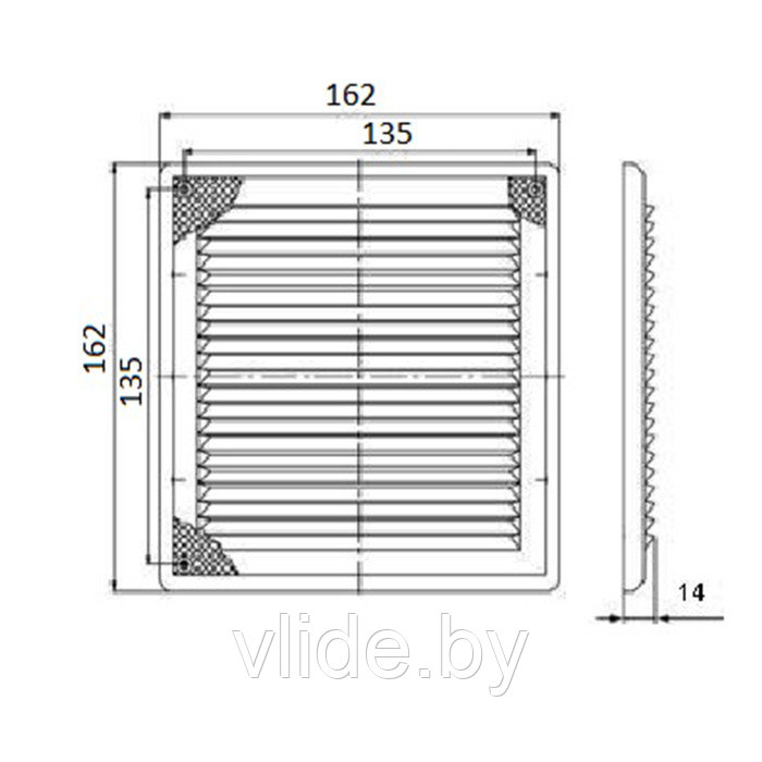 Решетка вентиляционная "КосмоВент" ЛР162, 162 х 162 мм, с сеткой, разъемная - фото 4 - id-p202254523