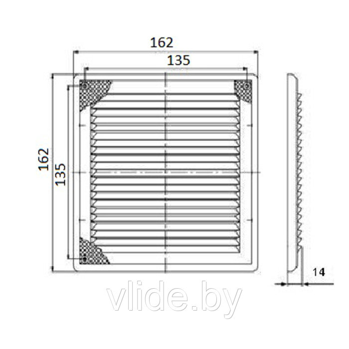 Решетка вентиляционная "КосмоВент" ЛРР162, 162 х 162 мм, сетка, разъемная, регулируемая - фото 7 - id-p202254656