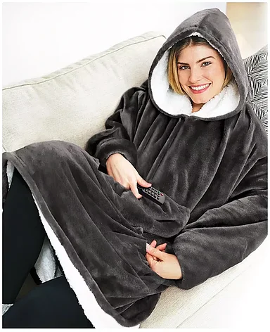 Плед Huggle с капюшоном Ultra Plush Blanket Hoodie (Серый), фото 2
