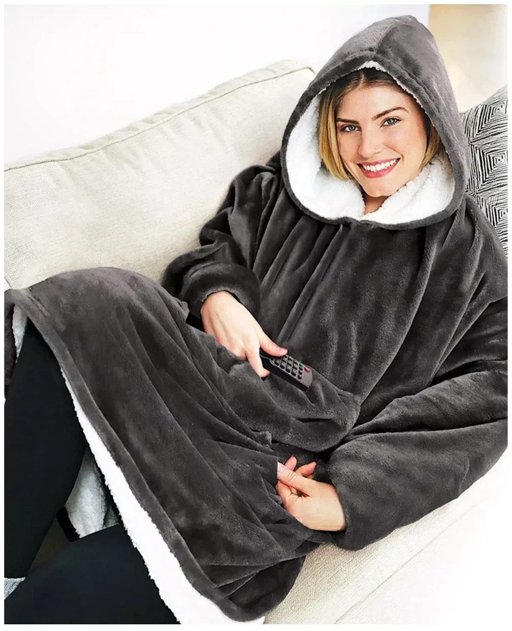 Плед Huggle с капюшоном Ultra Plush Blanket Hoodie (Серый) - фото 1 - id-p108484029