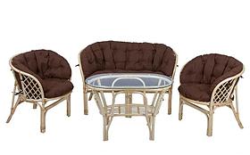 IND Комплект Багама с диваном овальный стол натуральный подушка коричневая