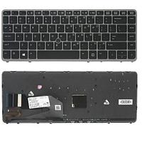 Клавиатура для ноутбука HP EliteBook 840 G1, чёрная, с подсветкой, Trackpoint, с серой рамкой, RU