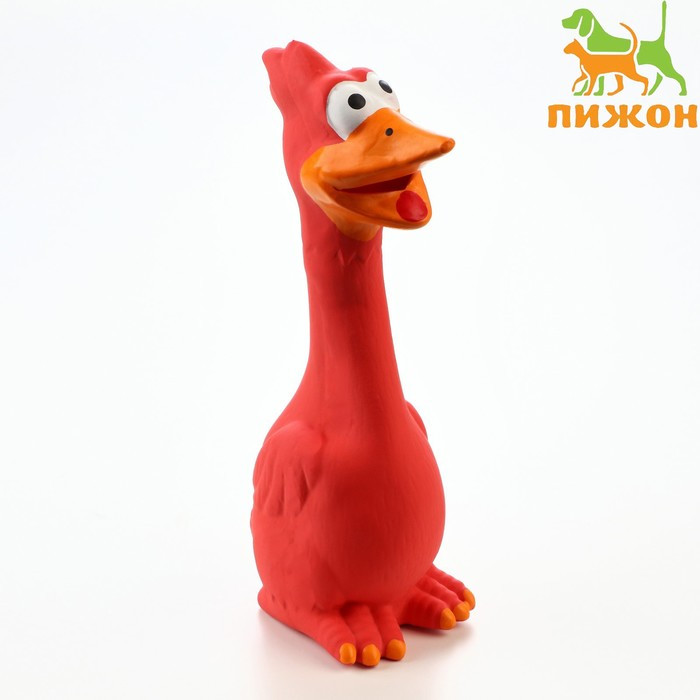 Игрушка пищащая для собак из латекса "Я - Утка, я улыбаюсь!", 19 см, красная/жёлтая - фото 1 - id-p224697724