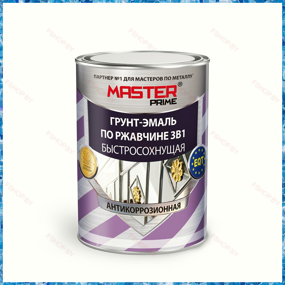 Грунт эмаль по ржавчине 3 в 1 серый Farbitex Master Prime быстросохнущий - 4 литра