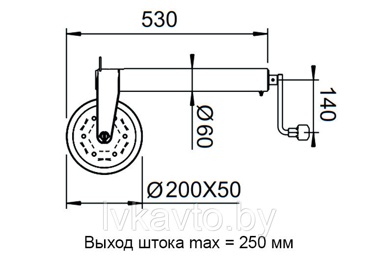 ОПОРНОЕ КОЛЕСО ВЫДВИЖНОЕ НАГРУЗКА 500 КГ, ШТОК 60 ММ - фото 2 - id-p224706511