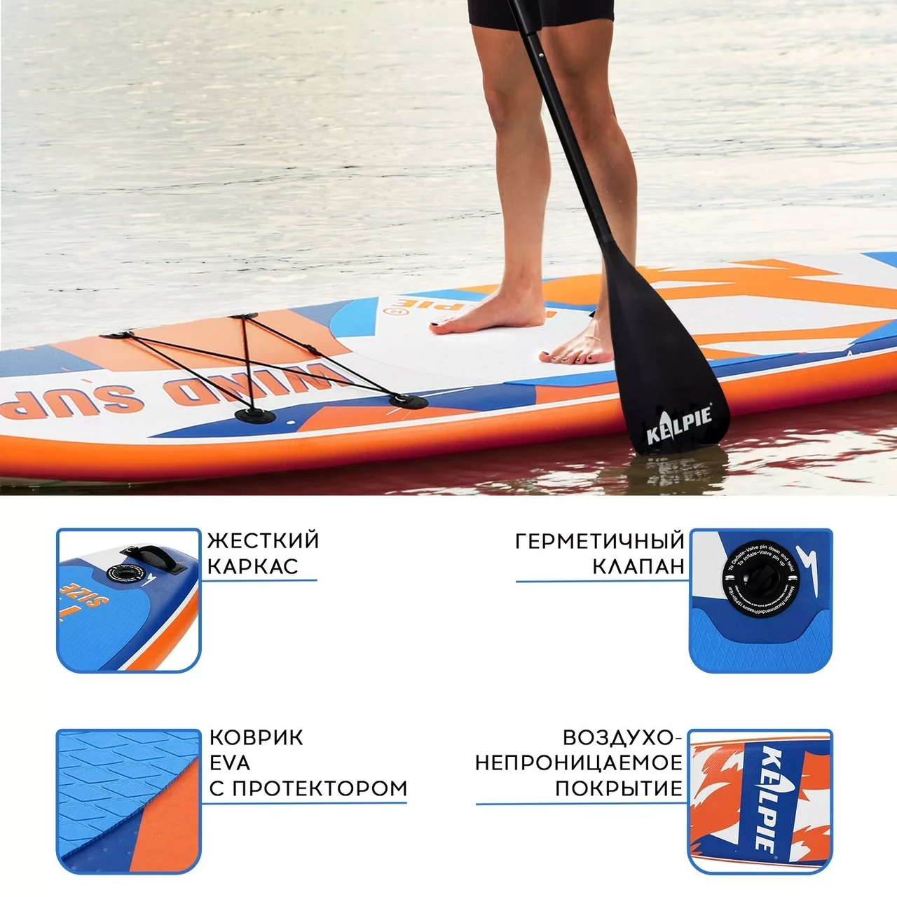 Доска WindSUP Board надувная (Сап Борд) KELPIE Blue, 11" 335х80х15 см - фото 3 - id-p224706959