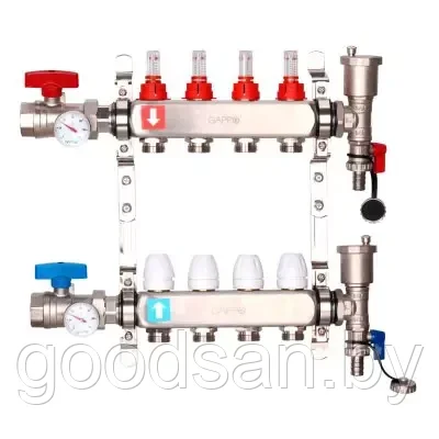 Коллектор регулируемый с расходомерами G422.4 GAPPO 4 выхода нержавейка - фото 1 - id-p224727949