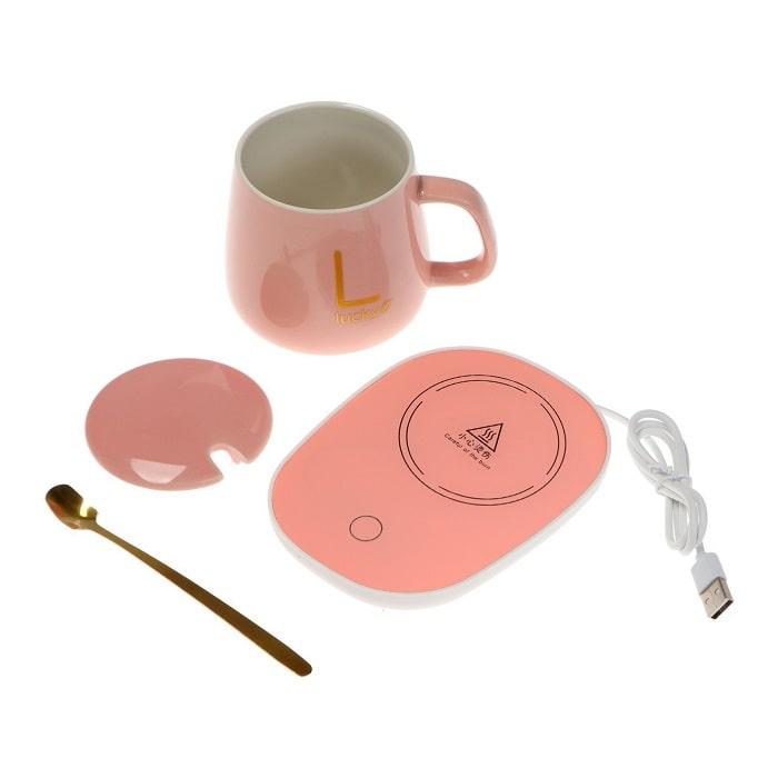 Набор подарочный «Lucky» кружка с крышкой и ложкой+USB подогреватель, цвет розовый - фото 3 - id-p224728291