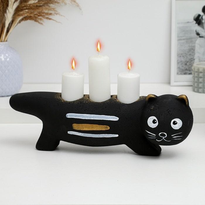 Подсвечник декоративный «Черный котик» на 3 свечи - фото 1 - id-p224728292