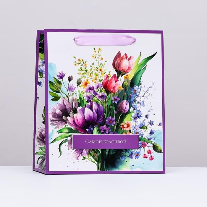 Подарочный пакет вертикальный «Букет цветов» 23 × 27 × 11,5 см - фото 1 - id-p224728742