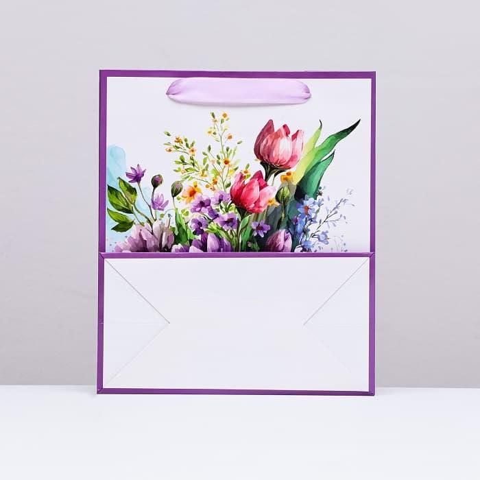 Подарочный пакет вертикальный «Букет цветов» 23 × 27 × 11,5 см - фото 2 - id-p224728742