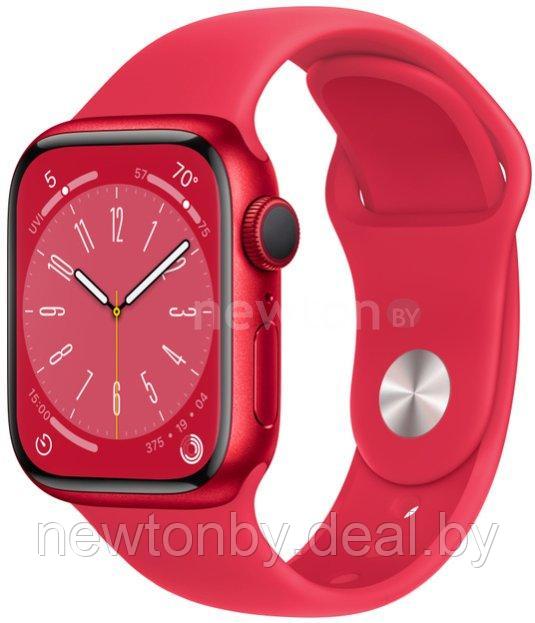 Умные часы Apple Watch Series 8 41 мм (алюминиевый корпус, красный/красный, спортивный силиконовый ремешок - фото 1 - id-p224736421