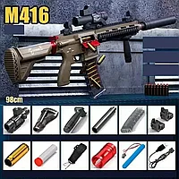 Игрушечный автомат M416 (Нерф) стреляющий мягкими пулями с гильзами, аккумулятор, 90 см