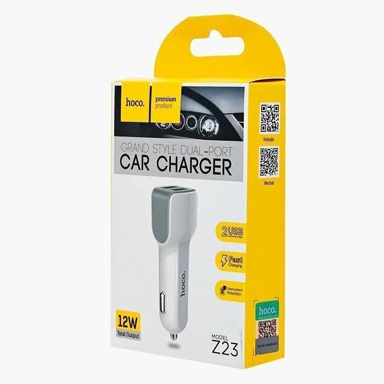 Автомобильное зарядное устройство Z23 grand style dual-port car charger белый hoco 5V/2.4A - фото 1 - id-p224736558